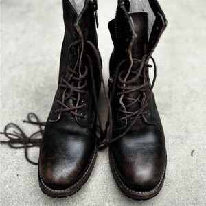 Dark Brown Leather Lace-Up Boots Free People